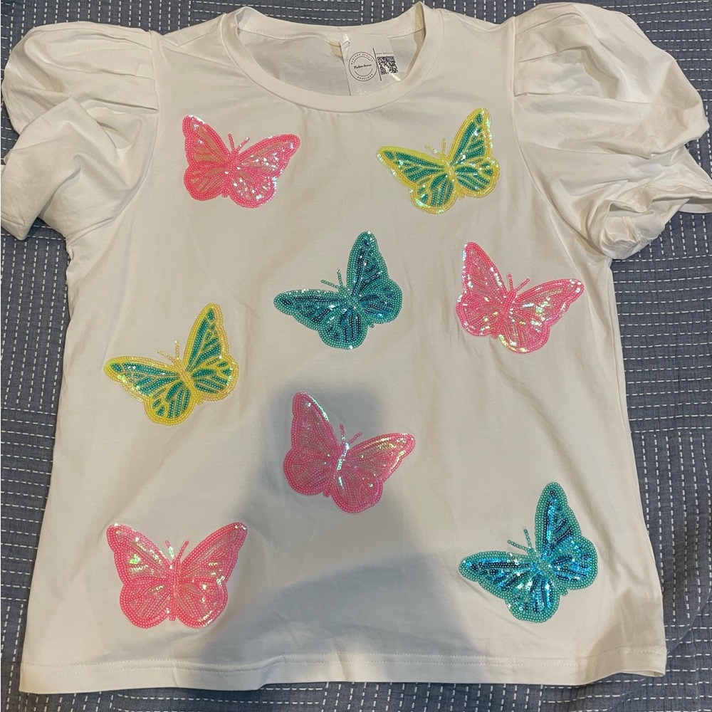 Colorful Butterfly Sequin Top and Shorts Set boutique size Large - Picture 2 of 8